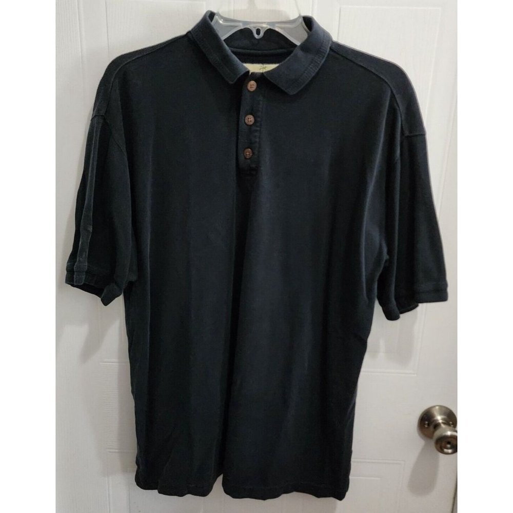 VTG Tommy Bahama Black Short Sleeve Silk And Cotton Blend Polo Shirt Size Small